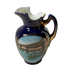 POUGHKEEPSIE BRIDGE NY NEW YORK ANTIQUE Souvenir China TRINKET COBALT CREAMER picture