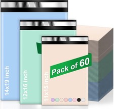 60 Pack Assorted Poly Mailers 11x15 12.5x16 15x19 Waterproof Shipping Bags picture