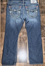 Vintage True Religion Mega T Jeans Men 38x33 Blue Flap Pocket Nat Red Stitch Y2K picture
