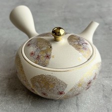 Tokoname × Kutani Japanese Teapot White clay Gold Sakura Kyusu 300ml by Sho kiln picture