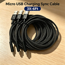 3X 6Ft Braided Micro USB to USB A Cable Charger Cord For Samsung Google Android picture