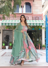 Traditional Indian Anarkali Gown Multicolour Patchwork Design Floor Length picture
