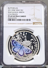 2011 NIUE SILVER 1 DOLLAR MACULINEA ARION BUTTERFLY NGC PF 69 ULTRA CAMEO RARE picture