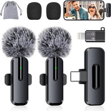 Wireless 2 Pack Clip-on Mini Microphone Compatible with iPhone iPad Android for picture