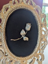Vintage Signed Giovanni Silver Tone Rose Brooch Pin Long Stem Flower Floral 3
