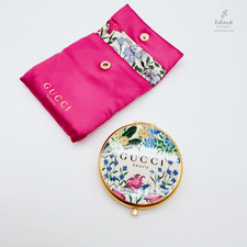Gucci Beauty Floral Compact Mirror w/ Pink Satin Pouch Gold Tone 6cm picture