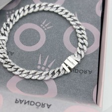 Pandora Timeless New Pavé Cuban Chain Unisex Sterling Silver Bracelet picture