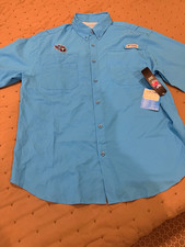 Columbia PFG Omni-Shade Blue UV Protection Pockets Button-Down Shirt Men M picture