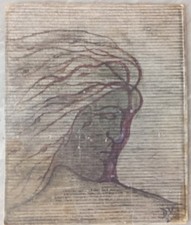 Original Expressionist Portrait Painting on Cardboard 7.5x9