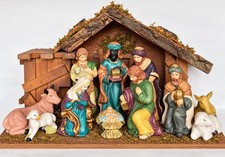 Holiday Lane Macy’s 12 Pc Porcelain Nativity Scene w Creche 2005 Original Box picture