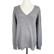 Nordstrom Large 100% Cashmere Sweater V-Neck Gray RENEWED picture
