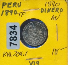 PERU -1890 TF - - SILVER DINERO - #7834 picture
