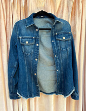 Versace Women’s Size 38 Blue Denim Jacket Medusa Buttons Frayed Hem Italy picture