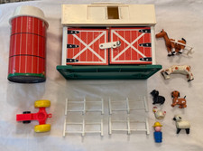 Vintage Fisher Price #915 Play Family Farm Little People Barn Silo Animals Tract picture