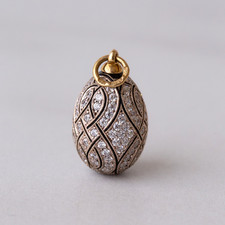 Vintage Soviet Era c.1990 Fully Pavé Enamel Egg Pendant 18k 750 Gold 960 Silver picture