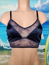 Nwt Auden Women's Lace Bralette Blue Wireless Pullover Lined Semi-Sheer  Medium  picture