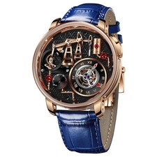 🔥USA🔥PINDU Men's Watch 45.5mm Steel Sapphire Crystal Oil Pump P6673 BLUE STRAP picture