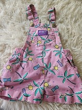 VTG 80s OshKosh B’Gosh Pink Short Overalls 2T/3T Made in USA Cotton fish 90s picture