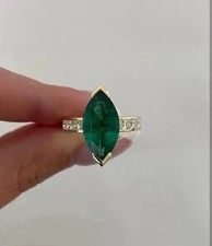 2.30 Ct Marquise Cut Natural Emerald & Diamond Wedding Ring 14K Yellow Gold picture