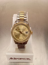 Vintage Advance Quartz Stainless Steel Watch w/ Time & Date Silver/Gold Color picture