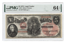 FR. 68 1875 $5 Legal Tender PMG Choice UNC64 EPQ - Large Size picture