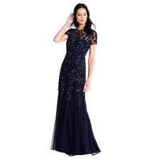 New Adrianna Papell Women's Floral Beaded Godet Gown, Twilight, 16 $320 picture