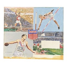 Vintage c. 1930's Olympics Track & Field Original Art Painting by R. P. Coleman picture