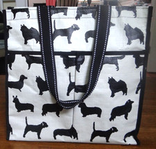 VGC BOON SUPPLY TAN/BEIGE REUSABLE TOTE w/BLACK DOGS & ZIPPER - 14 x 14.5 x 5.5 picture