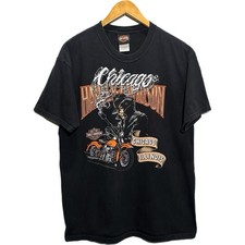 Vintage Harley Davidson Shirt Mens L Black Gangster Chicago Y2K Biker Tommy Gun picture