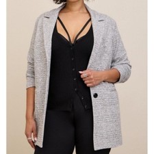 Torrid Studio Double Knit Boyfriend Blazer 3X Gray Heather Stretch Longline Work picture