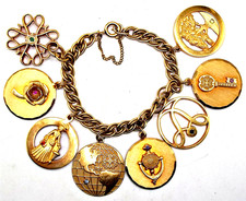 Vintage Avon 1/10 10k GF Gemstone Presidents Club Bracelet 8 Chunky Charms 79.6g picture