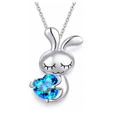 Bunny Love Necklace Sterling Silver Heart Blue Cz Womens Ginger Lyne Collection picture