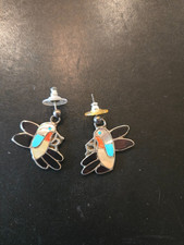 Vintage Signed Zuni Wesley & Ella Gia Multi-Stone Channel Inlay Hummingbird Earr picture