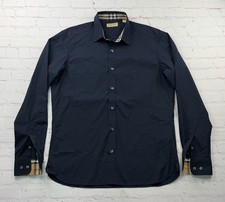 BURBERRY London England Shirt Classic Flip Cuff Navy Blue Large L picture