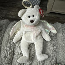 Rare Ty Beanie Baby Halo Angel Bear White w/ Swing Tag Retired Vintage picture