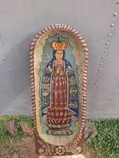 Vintage Mexican Folk Art Wood Batea Bowl Religious Retablo Santos picture