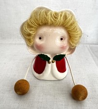 Vintage CMC Japan Ceramic Christmas Angel – Yarn Hair, Dangling Ball Arms picture
