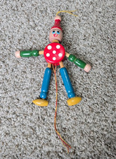 JAPAN -  Wooden Pull String Puppet Jumping Jack Dancing Clown - VINTAGE picture