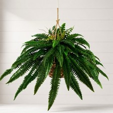 32” Artificial Large Boston Fern Plant In Hanging Basket Home Decor. Retail $99 picture