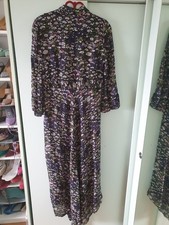 GANNI Floral Print Dress Womens EU 34 Navy Ruffle Cuff Tie Front picture