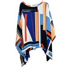 Chicos Womens L/XL Poncho Top Geometric Abstract Print Blue Orange Blouse Artsy picture