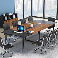 Tribesigns 8FT Conference Table, 94.48L x 47.24W x 29.52H 8ft, Walnut & Black picture