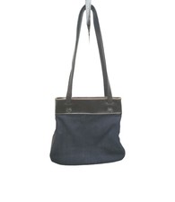 Woman Liz Claiborne Blue Canvas With Leather Trim Purse Pockets Liner Gold Zip picture