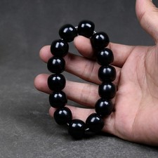 Certified 100% Natural High-Quality Hetian Black Jade Bracelet 和田墨玉手链  16mm  98G picture