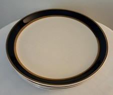 5 Mikasa Saint Lucia Dinner Plates Set VTG Caribbean Navy & Khaki trim 10.75 in picture