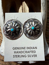 Joan Begay Handmade Navajo Sterling Silver Kingman Turquoise Earrings US picture