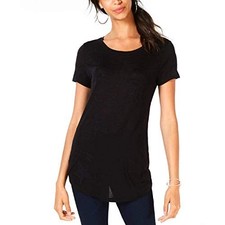 INC International Concepts Women's Blouse Embroidered Short Sleeve BLACK Size L picture