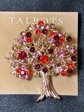 NWT Talbots Tree of Life Rhinestone Brooch Gold Tone Red Pink Fall Statement Pin picture