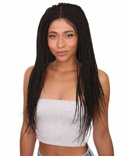 LUXLUXE Uyai Straight 23 Inch 4X4 Hand-Tied Lace Braided Wig,BLT-0122, Black picture