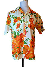 VINTAGE POMARE YELLOW ORANGE HIBISCUS FLORAL HAWIIAN NYLON 1970'S MEDIUM picture